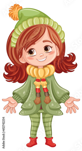 Cute girl cartoon character in winter outfit