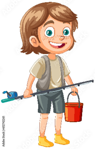 Isolated girl cartoon fishing