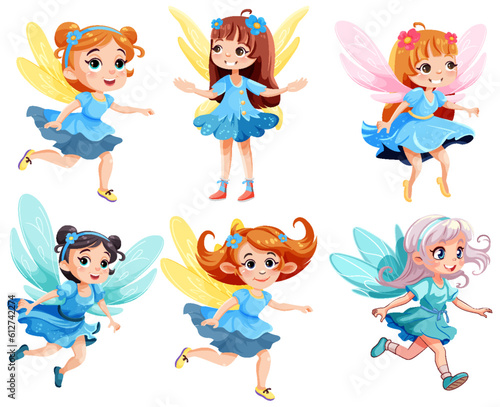 Set of cute fantasy fairies cartoon character