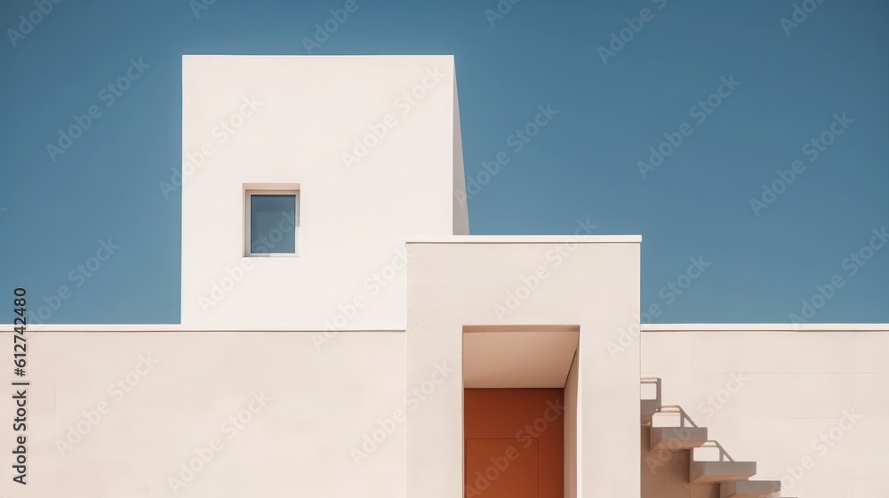 Minimalist Architectural Details. Blue Sky. White Concrete Walls. Minimalist Architectural Details. Blue Sky. White Concrete Walls.