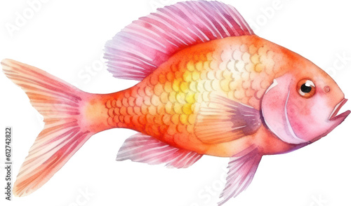 Colorful Fish Watercolor Illustration. Generative AI