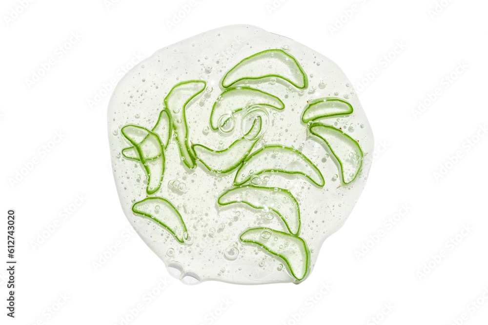Thinly sliced slices or pieces of aloe vera in a transparent gel with bubbles. On a blank background. PNG Thinly sliced slices or pieces of aloe vera in a transparent gel with bubbles. On a blank background. PNG