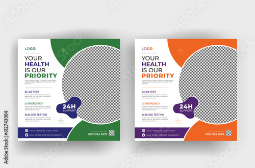 emergency medical healthcare service social media post template design, Professional medicine hospital clinic promotion and business promotion banner for doctor and nurse