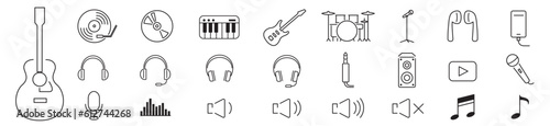 musical instruments line icons collection vector