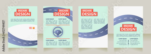 Driver training school blank brochure design. Template set with copy space for text. Premade corporate reports collection. Editable 4 paper pages. Bebas Neue, Ebrima, Roboto Light fonts used