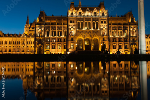 Parliament building in Budapest, Hungary, Night Photo, Long Exposure.