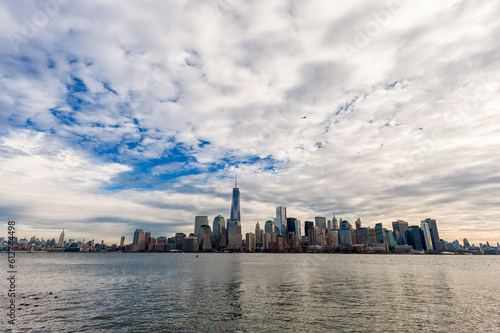 Hudson River and Manhattan Cityscape with One World Trade Center in Background. NYC  USA