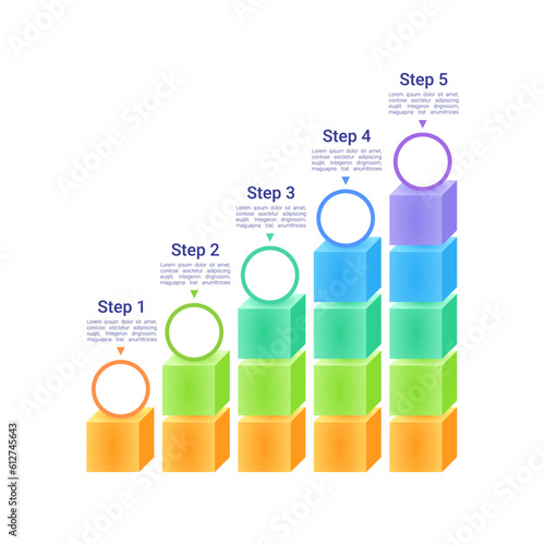 Skills development infographic chart design template. Abstract infochart with copy space. Instructional graphics with 5 step sequence. Visual data presentation. Roboto Medium, Light fonts used