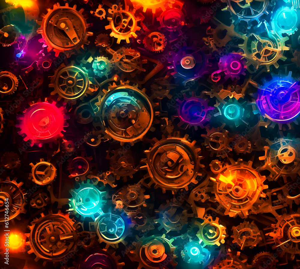Colorful gears depiction. Generated AI