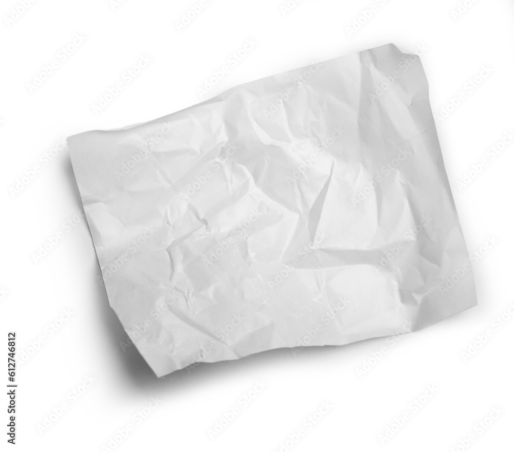 White wax coated paper, crumpled sheet isolated on transparent background with transparent shadow White wax coated paper, crumpled sheet isolated on transparent background with transparent shadow