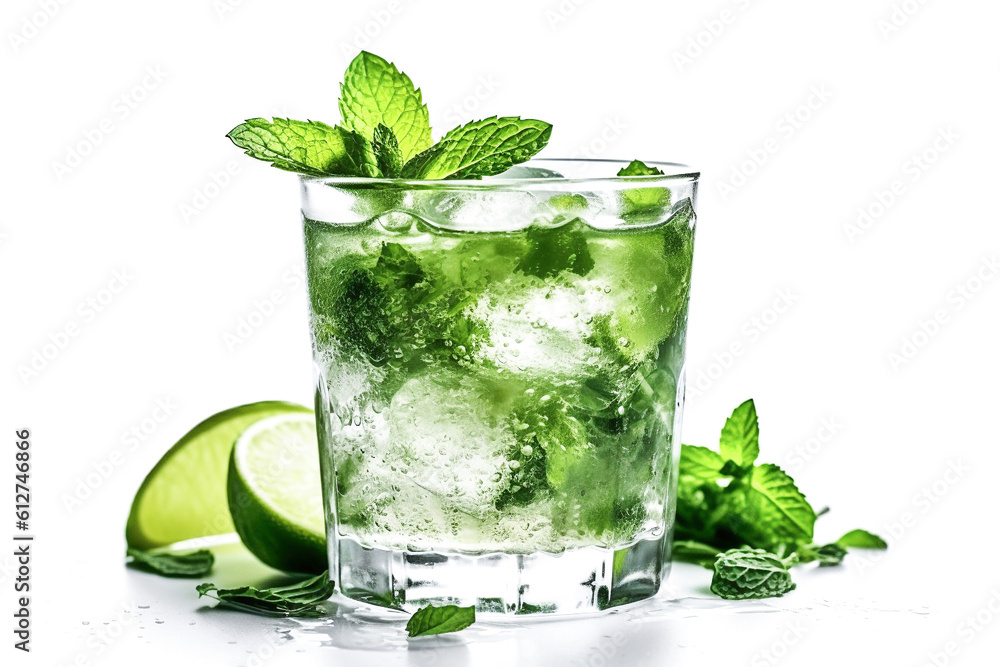 Ai generative. Cocktail mojito on white Ai generative. Cocktail mojito on white