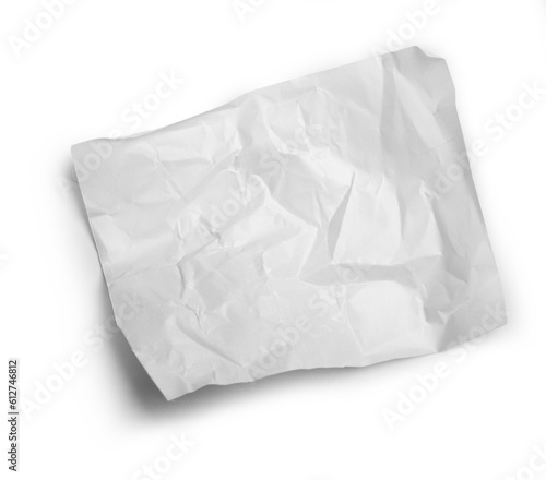 White wax coated paper, crumpled sheet isolated on transparent background with transparent shadow