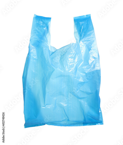 One light blue plastic bag isolated on white