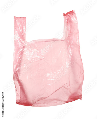 One pink plastic bag isolated on white
