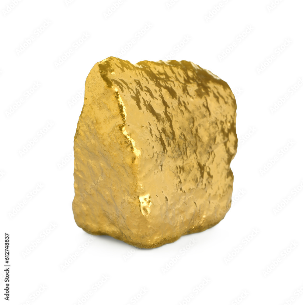 One beautiful gold nugget on white background One beautiful gold nugget on white background