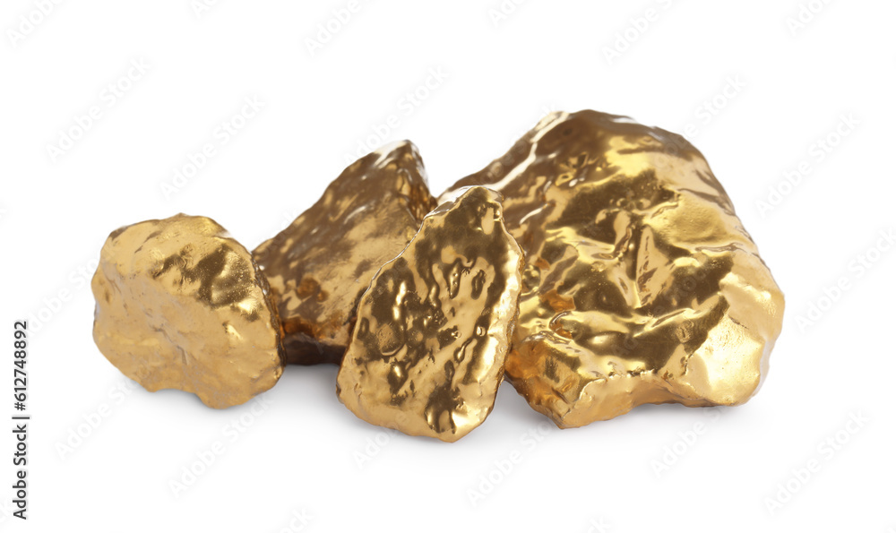 Pile of shiny gold nuggets on white background Pile of shiny gold nuggets on white background