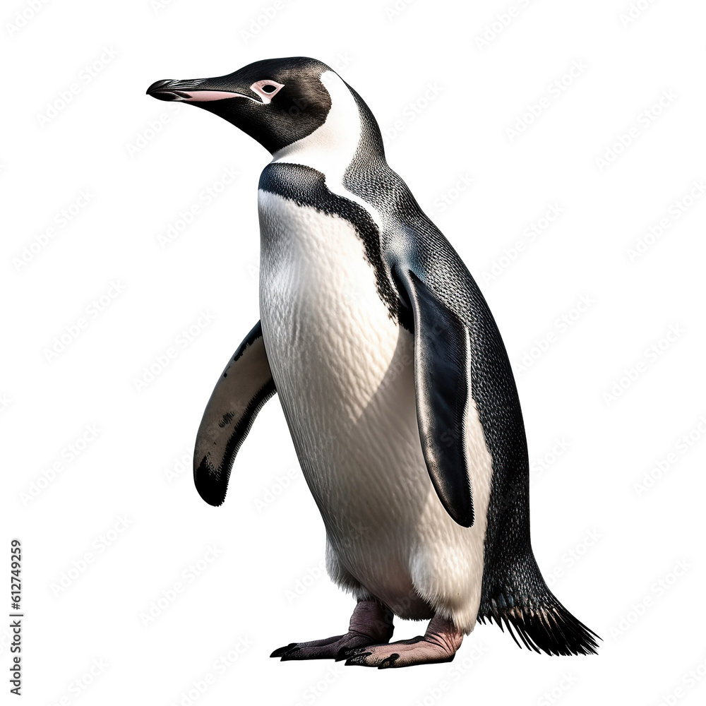 Penguin with yellow and orange tail and white feathers, isolated on white background Penguin with yellow and orange tail and white feathers, isolated on white background