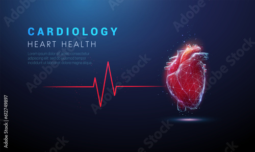 Abstract red human heart with red cardio puls line