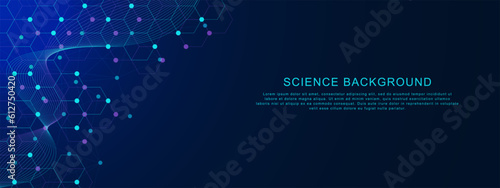 Abstract hexagons with connecting dots and lines. Network connection, big data visualization, science and technology background design.