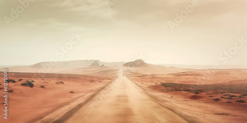 Minimalistic empty highway in desert. Travel concept. Generative AI