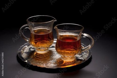 Turkish Tea on Black Background. Photo generative AI