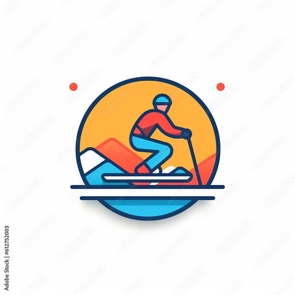 A vector icon in modern line art style, capturing the essence of [skiing]. The pixel-perfect design uses bold outlines and solid colors created with generative AI software