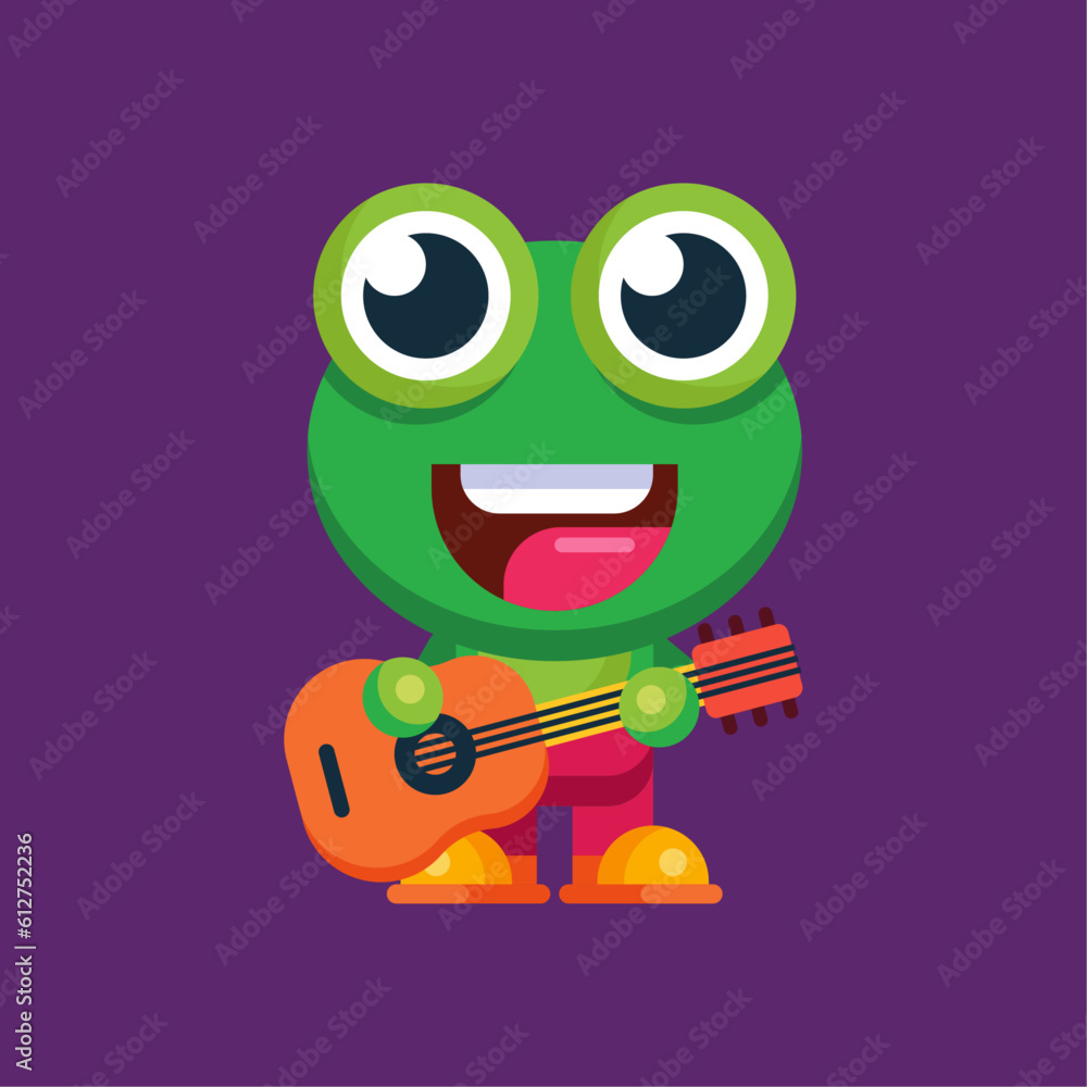 Obraz premium Funny cartoon smiling frog mascot character flat design illustration