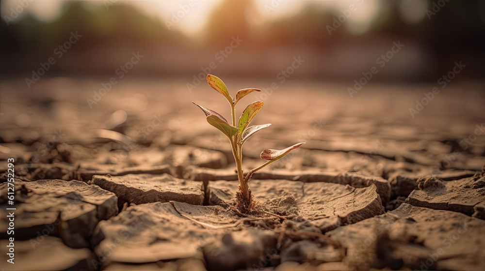 Young plant on cracked soil, Global warming and climate change concept. Young plant on cracked soil, Global warming and climate change concept.