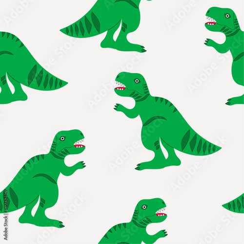 Baby seamless pattern with dinosaur t rex. Funny flat animals. Colorful childish print with Dino. Creative vector background in Scandinavian style. Cute cartoon dinosaurs