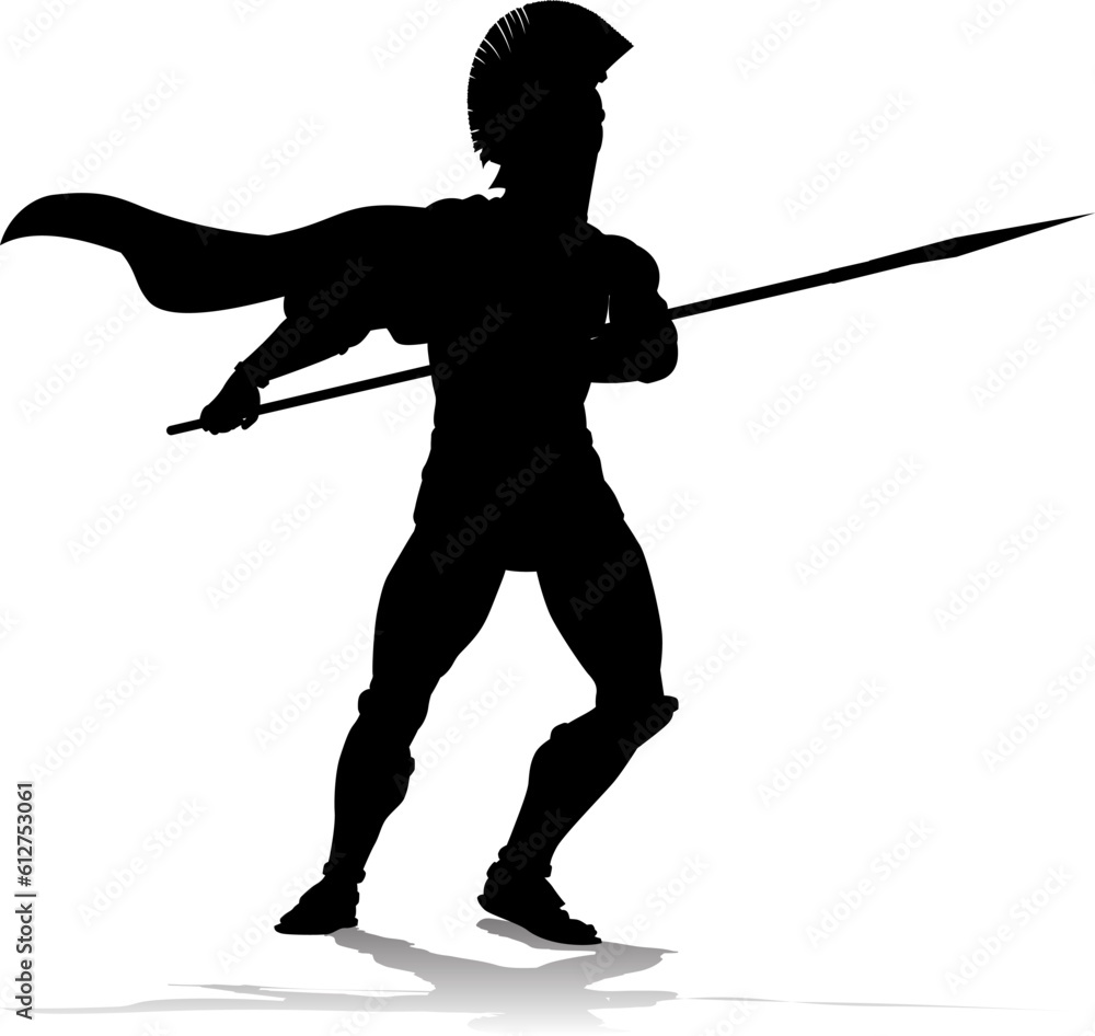 A Spartan or Trojan ancient Greek hoplite warrior silhouette. Could also be a Roman gladiator.