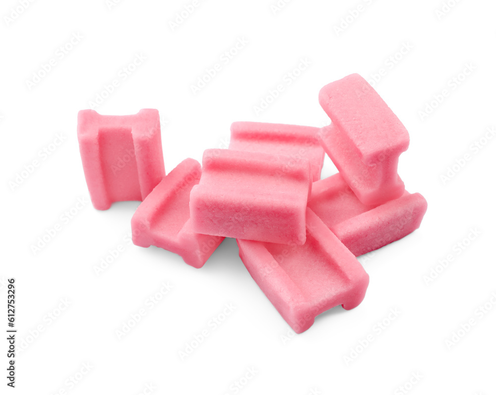 Many tasty pink chewing gums on white background Many tasty pink chewing gums on white background