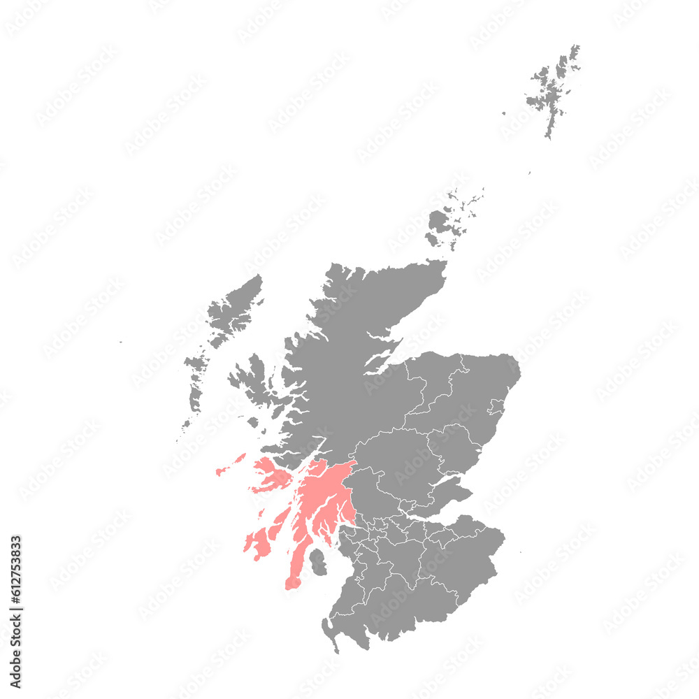 Argyll and Bute map, council area of Scotland. Vector illustration.