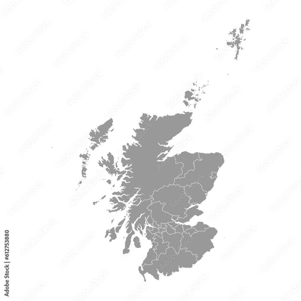 Scotland grey map with council areas. Vector illustration.