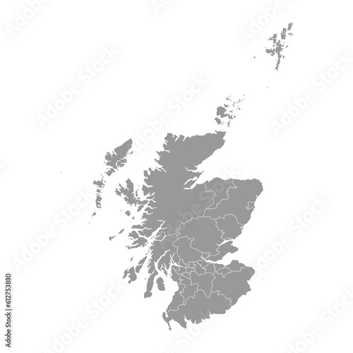 Scotland grey map with council areas. Vector illustration.