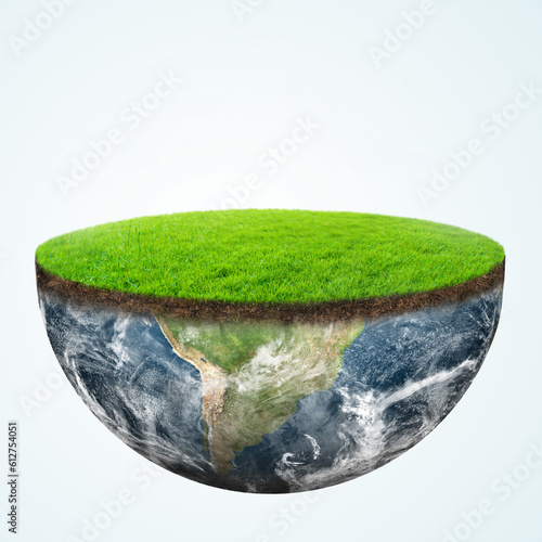 3d illustration world with green grass