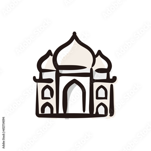 Taj Mahal - India icon/illustration (Hand-drawn line, colored version)