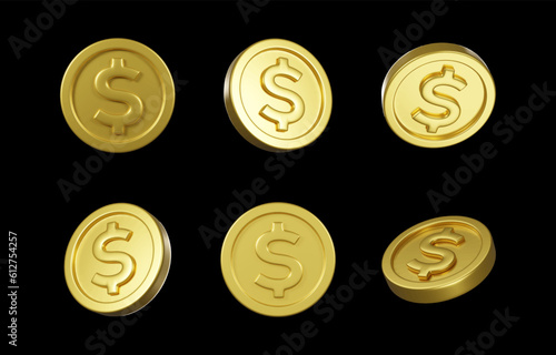 coin collection on black background, vector 3D. 