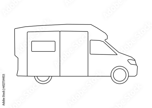 Car campervan transport model coloring line icon. Own passenger transport, automobile for travel. Vector sign outline