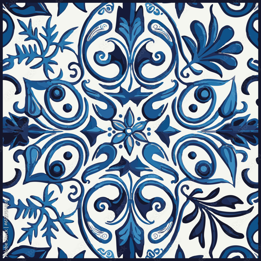 Blue Tiles Background, Old Fasion Retro Azulejo Mosaic Tile, Vintage Portuguese Wall Ceramic Seamless Pattern Blue Tiles Background, Old Fasion Retro Azulejo Mosaic Tile, Vintage Portuguese Wall Ceramic Seamless Pattern