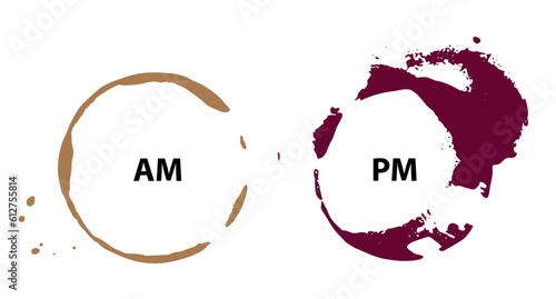 AM PM Icon, Morning Coffee Time, Evening Wine Time Symbol, Day and Night Sign