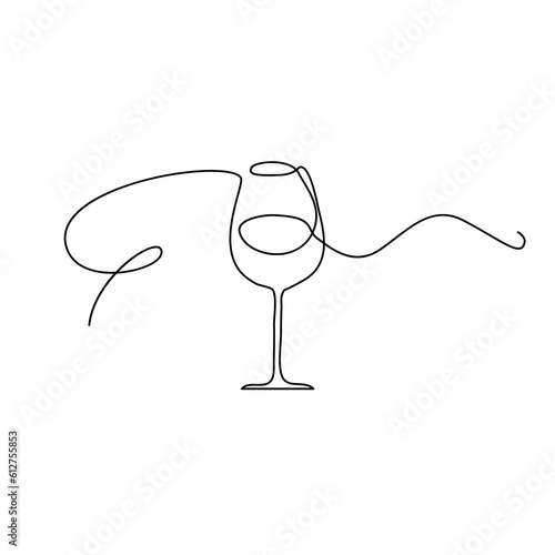 Wine Glass Continuous Line Draw, Minimalistic Monoline Wineglass, Alcohol Drink Holiday Drawing