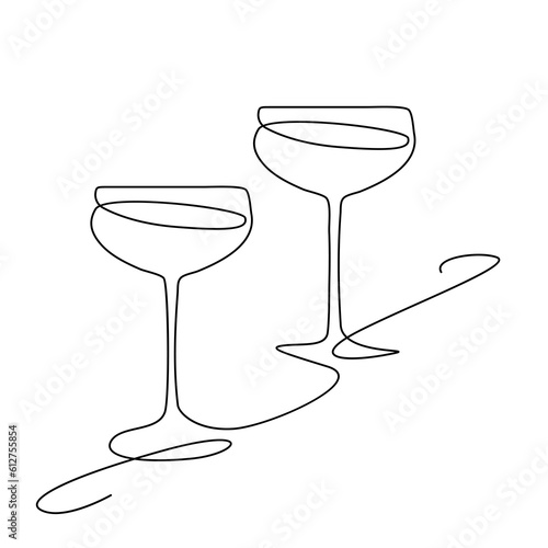 Wine Glass Continuous Line Draw, Minimalistic Monoline Wineglass, Alcohol Drink Holiday Drawing