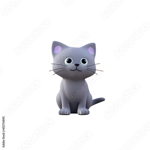 3d black cat with small eyes on white background. Realistic 3d high quality isolated render