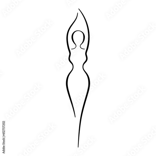 Woman body sketch, line art icon. Female pose outline silhouette, model, figure. Abstract sign of girl for wellness center, sport, dance, beauty salon, spa. Vector