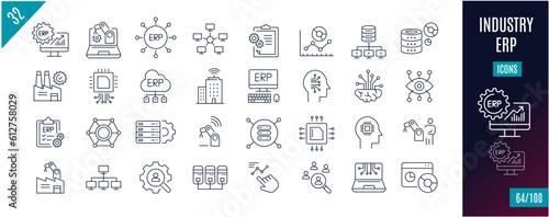 Best collection industry line icons. ERP, machine, data, automation,..