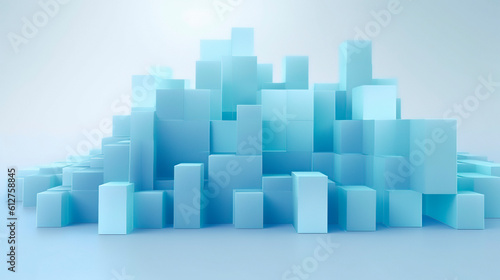 light metallic blue block stacked and rising, on white background. big data and ai core data concept image. Generative ai edited