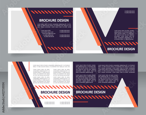 Business outsourcing service bifold brochure template design. Half fold booklet mockup set with copy space for text. Editable 2 paper page leaflets. Arial Regular, Calibri Bold fonts used