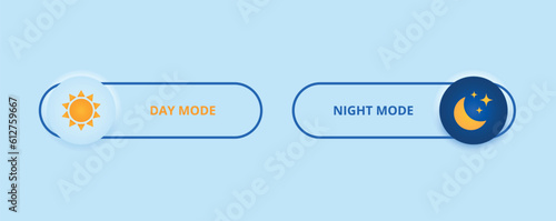 Button for switching between night and day application modes. Dark mode switch. Realistic vector illustration of frontend control on blue background