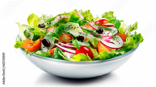 Vegetable salad isolate on white background. Generative AI,