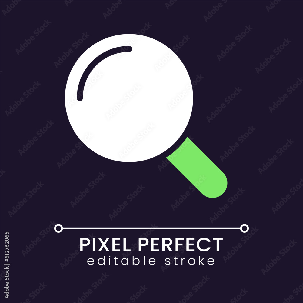 Magnifying glass pixel perfect RGB color icon for dark theme. Searching ...